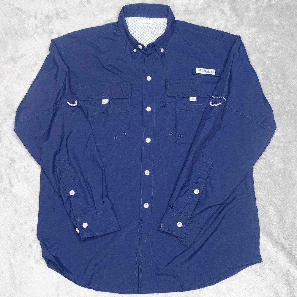 Columbia PFG Performance Fishing Gear Shirt Men's S Blue Omni-shade
